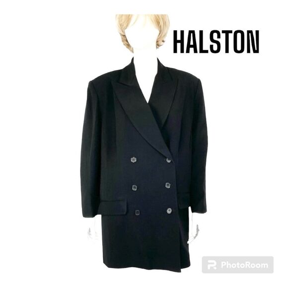 Halston Lifestyle Black Three Button Double Breasted Blazer Suit Jacket 18R - Picture 1 of 10